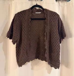 Source Unknown Brown Open Crochet Short-Sleeve Sweater Cardigan thumbnail 1