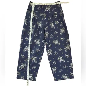 Club Monaco 2 Navy Floral wide leg cropped culottes Palazzo high-rise pleated thumbnail 7
