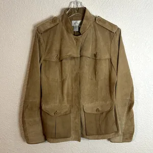 Spiegel Army Style Jacket Coat Womens Size 14 Leather Tan Vintage Vtg thumbnail 4