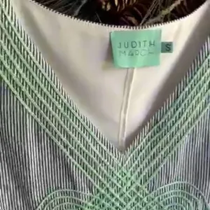 Judith March Blue and White Pinstriped Dress Mint Green Embroidery Size Small thumbnail 11