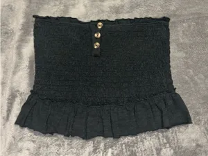 Free People Black Ruffled Strapless Top 100% Cotton thumbnail 1