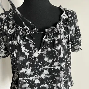 Miley Cyrus Max Azria Tunic Womens Small Black White Drawstring Georgette Sheer thumbnail 4