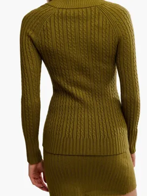 NWT Free People Eliza Cable Zip-Up Cardigan & Rib Miniskirt 2PCS Set Green M thumbnail 4