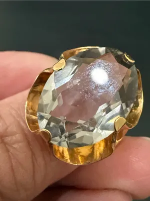 Vintage 18KT Electroplated Gold Oval Smoky Quartz Glass Cocktail Ring Size 4 thumbnail 3
