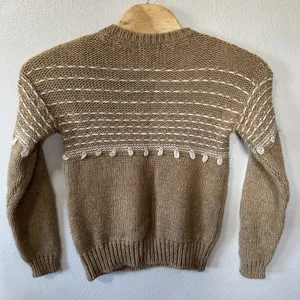 Anthropologie Elsamanda Alpaca Wool Blend‎ Beige White Crew Neck Sweater Medium thumbnail 3