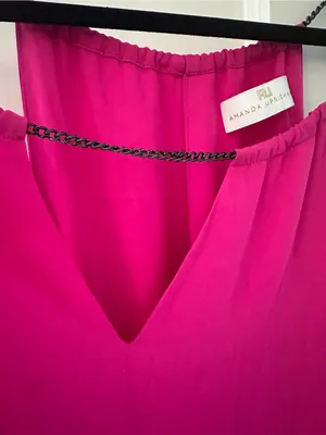 Amanda Uprichard nwt hot pink dress drop waist lined chain halter ruffle MEDIUM thumbnail 9