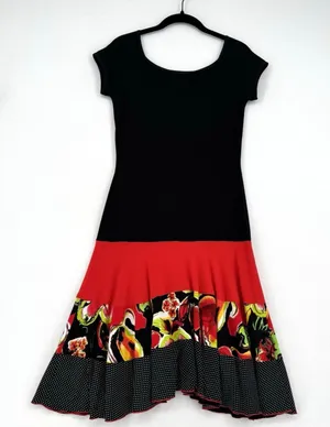 Vintage 90s Joseph Ribkoff Dress Size 6 Black Red Floral Polka Dot Tiered Midi thumbnail 1