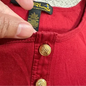 Lauren Ralph Lauren Henley Top Shirt Longsleeve Cotton Logo Embroidery in Red L thumbnail 7