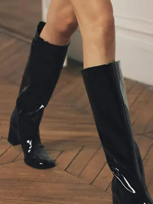 Zara patent leather knee high boots in black thumbnail 1