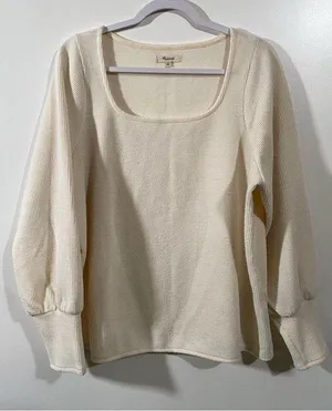 Madewell + Ottoman Rib Square-Neck Top in Cream Size 1X thumbnail 1