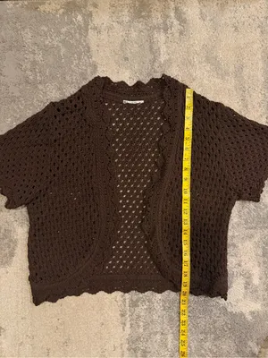 Source Unknown Brown Open Crochet Short-Sleeve Sweater Cardigan thumbnail 4