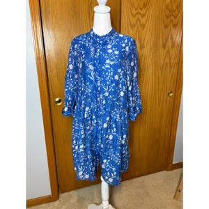Tuckernuck Limoges Floral Royal Blue Shirt Dropped Waist Mini Dress Size M thumbnail 2