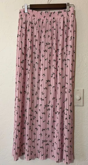 Coquette Cottagecore Pink Floral Maxi Skirt M Fairycore Boho Ditsy Pleated Long thumbnail 1