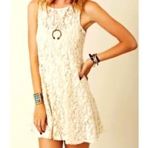 Free People Lace Sleeveless Mini Dress Beige M thumbnail 3