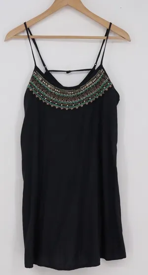 American Eagle Black Beaded Embroidered Camisole Tank Top Med thumbnail 1