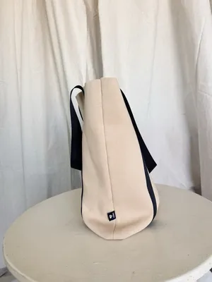 Minimal Cream Tote Bag with Navy Straps - Women thumbnail 3