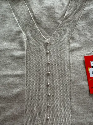 NWT Beige Pearl Beading V-neck Ribbed Detailing Cottagecore Sweater, size M thumbnail 12