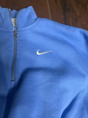 Nike Cropped Quarter Zip Sweatshirt Blue Pullover Swoosh Cozy Athleisure Small thumbnail 2