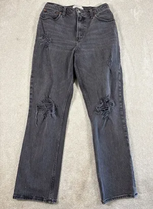 abercrombie 90s‎ striaght high rise curve love 28/6s black washed jeans thumbnail 1