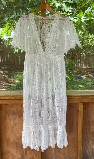 Main Strip Women's White Lace Midi Topper Cardigan Size S thumbnail 1