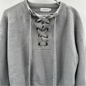 Urban Outfitters Lioness Gray Chunky Lace Up Knit Long‎ Sleeve Sweater Sz S thumbnail 4