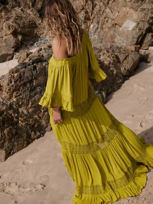 Free People Bohemian Witchy Dream On Maxi Dress Green XS NEW Crochet Gauze thumbnail 3