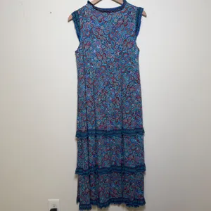 J. Jill Women Boho Maxi Dress Small Blue Paisley‎ Tiered Ruffle Cottage Resort thumbnail 7