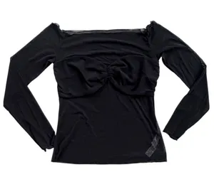 Size L Halara Off the Shoulder Long Sleeve Mesh Top Black thumbnail 1
