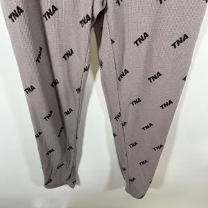 TNA Aritzia Waffle Knit Joggers Mauve Taupe Logo Print Thermal Lounge Pants Sz M thumbnail 3