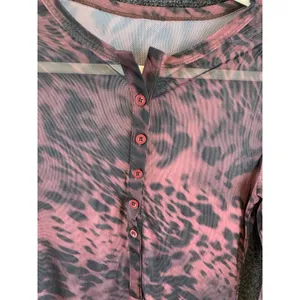 Missguided Mesh Maxi Dress Size S Pink Animal Print Henley Button Long Sleeve thumbnail 4