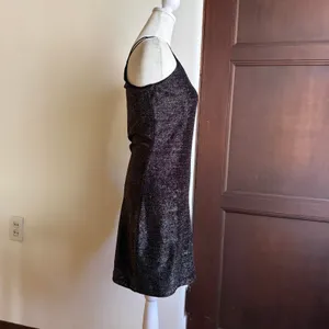 80s Guess by Maurice Marciano One Shoulder Mini Dress Black Gold Sparkles Small thumbnail 3