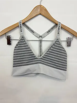 Victoria’s Secret Striped Seamless Bralette Gray & White Medium thumbnail 2