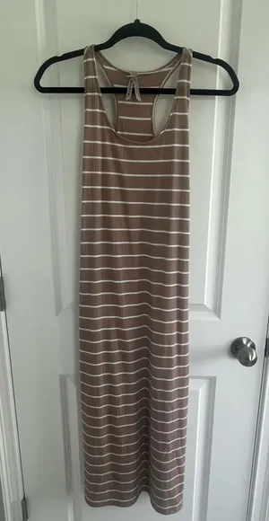 TJ Maxx Brown Striped Midi Dress thumbnail 1