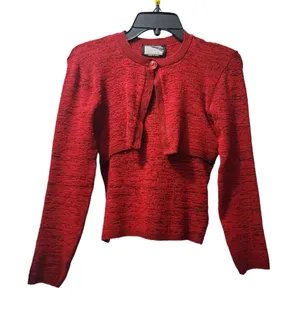 Vintage Red Knit Cardigan Top Set Long Sleeve Button Up Sweater Size S‎ thumbnail 1