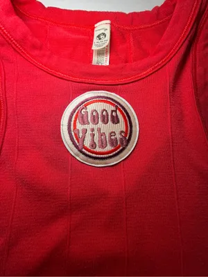Intimately free people Red Ribbed Tank Top with Good Vibes Patch - Women thumbnail 3