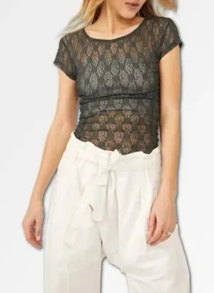 Free People Intimately NEW Lace Baby Tee Keep It Simple Top Size M #C24109 thumbnail 1