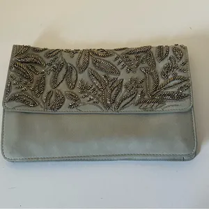 Abercrombie Embroidered Beaded Leather Gray Clutch thumbnail 3