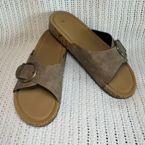 New. Women’s Cork Footbed Slide Sandals with Buckle – Taupe size 10 thumbnail 4
