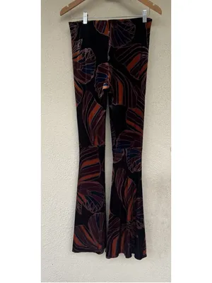 Free People Float Away Velvet Crush Flare Pants Size Small Boho Tropical Retro thumbnail 4