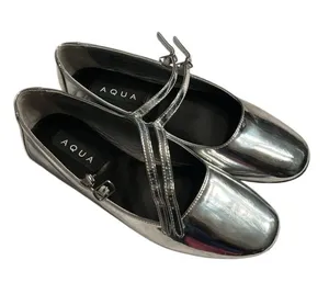 Aqua Silver tone Metallic Mary Jane Buckle Flats/Shoes(Size 6M) thumbnail 1