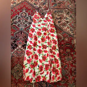 Free People White Floral Slip Midi Dress with Red & Green Print thumbnail 5