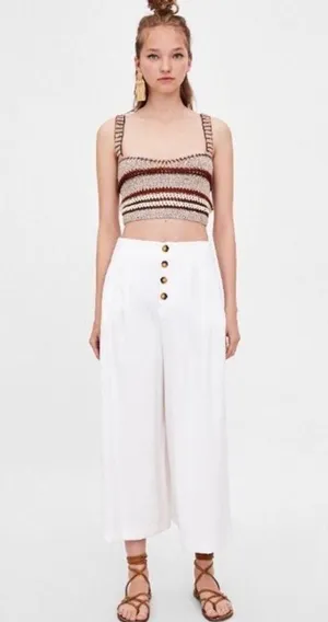 Zara Knit Crochet Crop Top Brown Tan Size S thumbnail 2