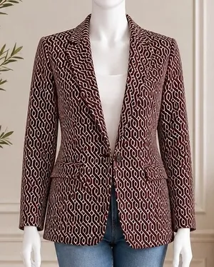 GP & J Baker x H&M Womens Blazer Burgundy Geometric Link Print Size 6 thumbnail 1
