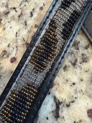 Vintage 80s A.Brod Beaded Animal Print Black Leather Belt w/ Silver Tone Buckle thumbnail 3
