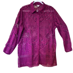 Cato All Over Lace Top Tunic Blouse 14/16W Burgundy Cover Up Overlay Fairy Boho thumbnail 2