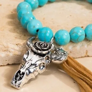 Natural stone bead‎ and steer head charm thumbnail 1