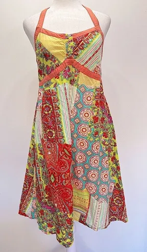 Patchwork Sundress Boho Paisley Print Halter Neckline Pura Vida Lightweight thumbnail 1