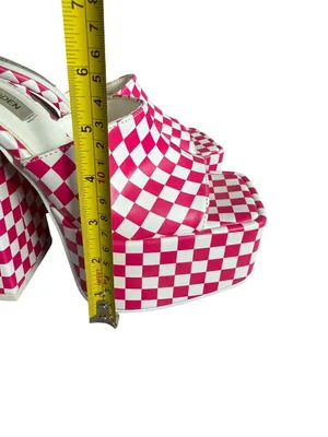 STEVE MADDEN Trixie Checkerboard Pink White Platform Sandals Heels Size 8 thumbnail 9