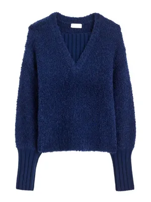 NWT Alexa Chung for Madewell Bobbie Sweater in Navy Blue Alpaca Boucle M thumbnail 1