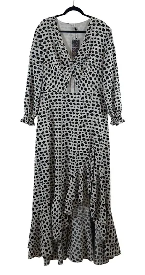 Giffniseti Maxi Dress Sz‎ 1XL Dalmatian Print High-Low Cutout Ruffle Boho thumbnail 1